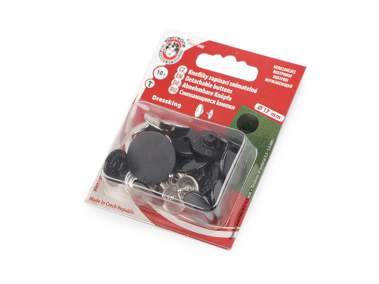 Boutons à clipser, Ø 17 mm, Dressking - 1carte