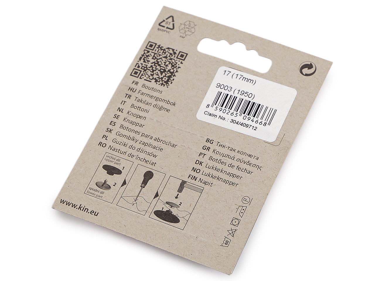 Boutons à clipser, Ø 17 mm, Dressking - 1carte