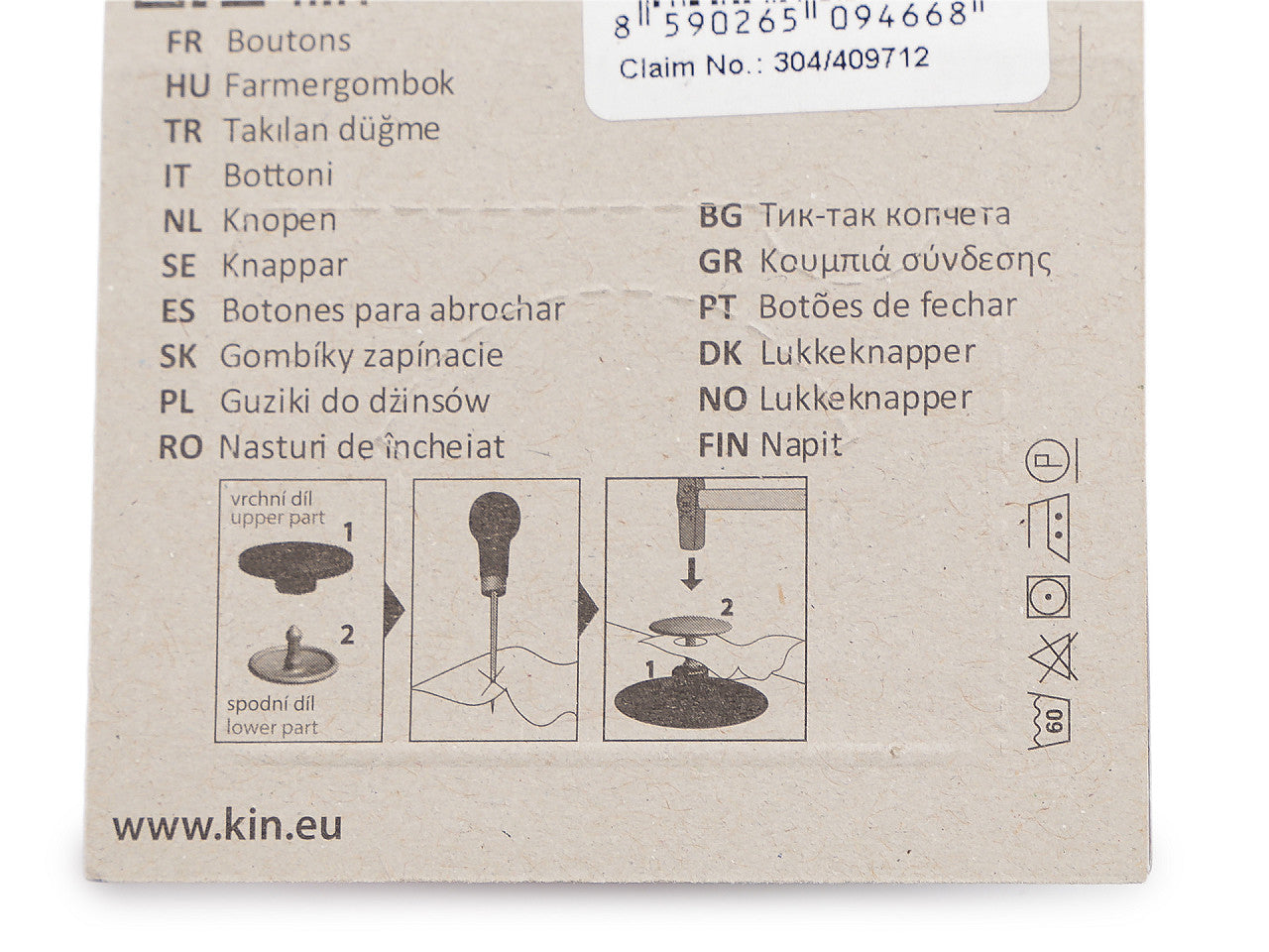 Boutons à clipser, Ø 17 mm, Dressking - 1carte