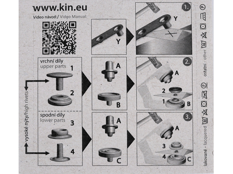 Boutons pression, Ø 15 mm, pour tissus épais, rivet haut - 10carte