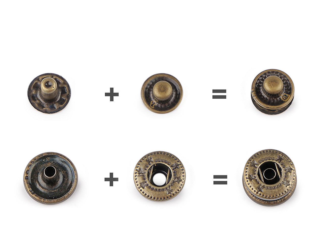 Boutons pression, Ø 12 mm, pour tissus moyennement épais, acier inoxydable - 50set