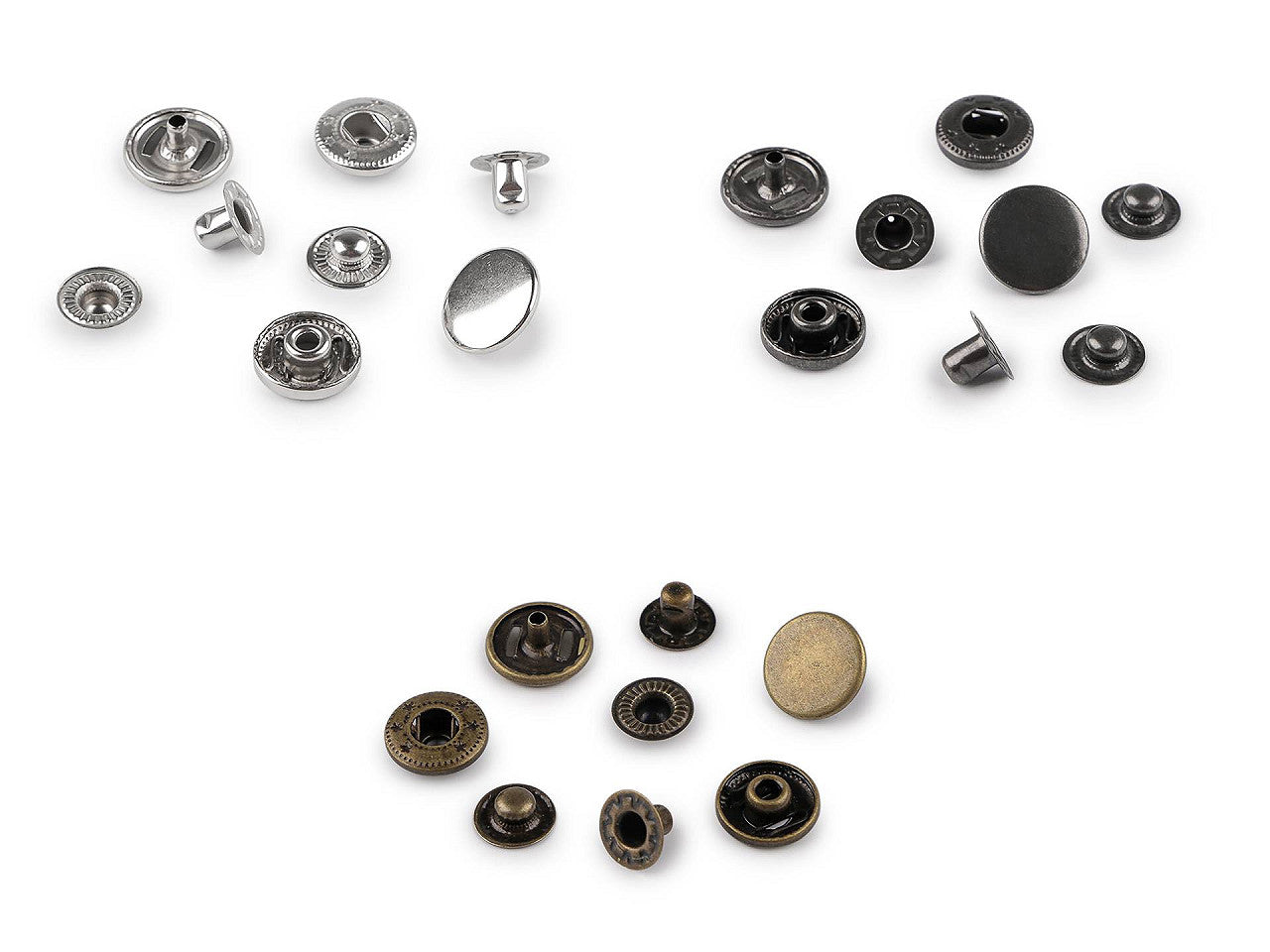 Boutons pression, Ø 12 mm, pour tissus moyennement épais, acier inoxydable - 50set