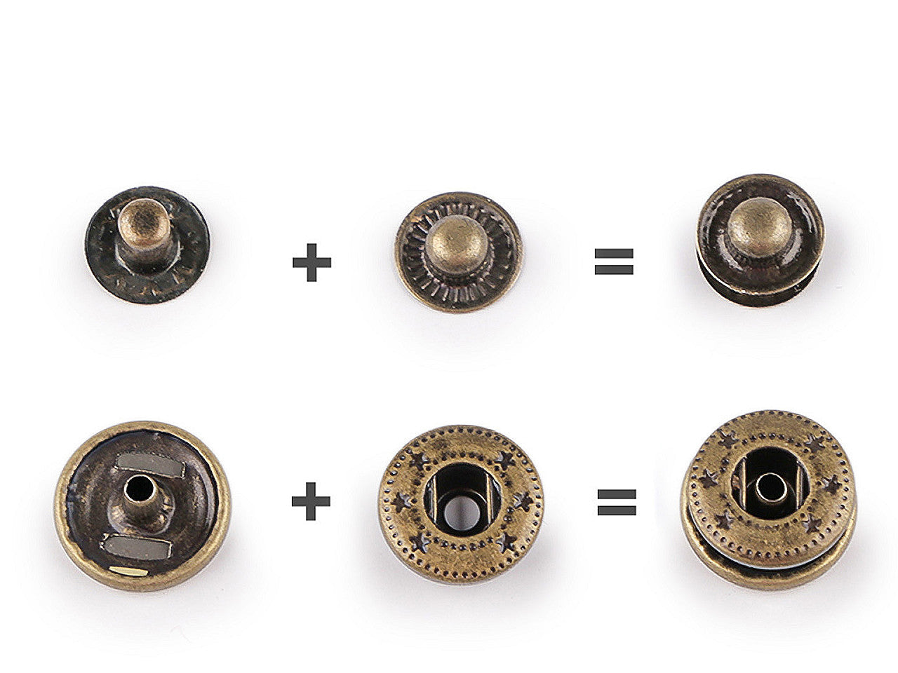 Boutons pression, Ø 15 mm, pour tissus moyennement épais, acier inoxydable - 50set