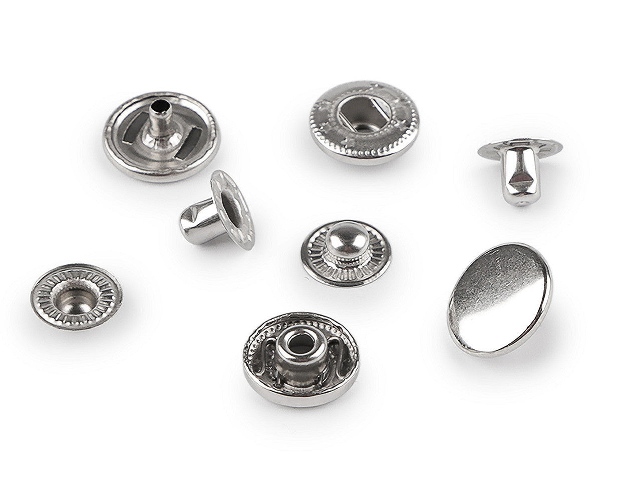 Boutons pression, Ø 15 mm, pour tissus moyennement épais, acier inoxydable - 50set