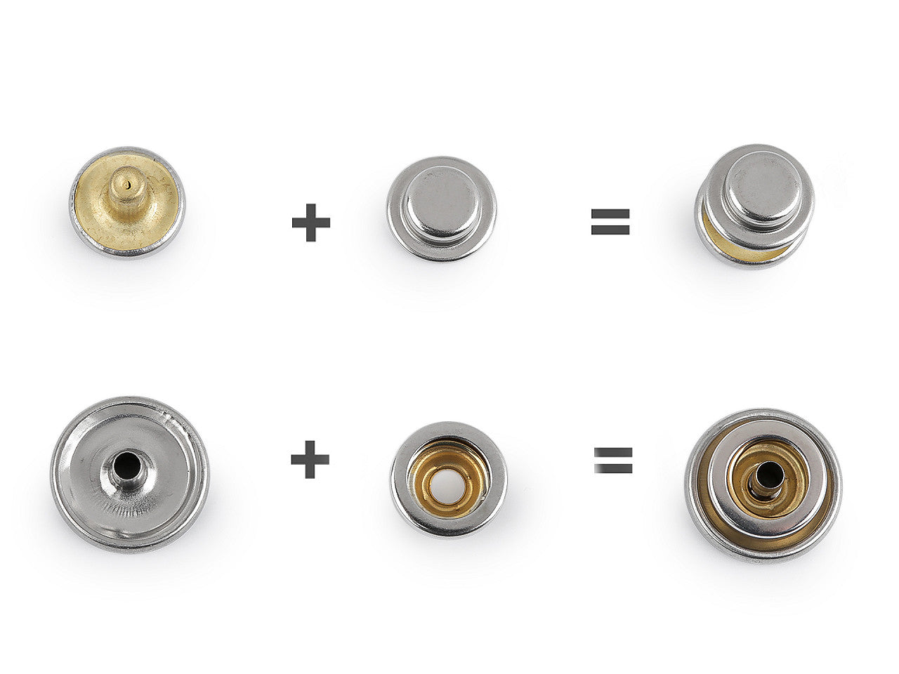 Boutons pression, Ø 15 mm, pour tissus épais, acier inoxydable - 50set
