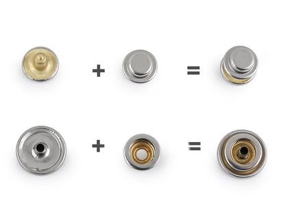 Boutons pression, Ø 15 mm, pour tissus épais, acier inoxydable - 50set