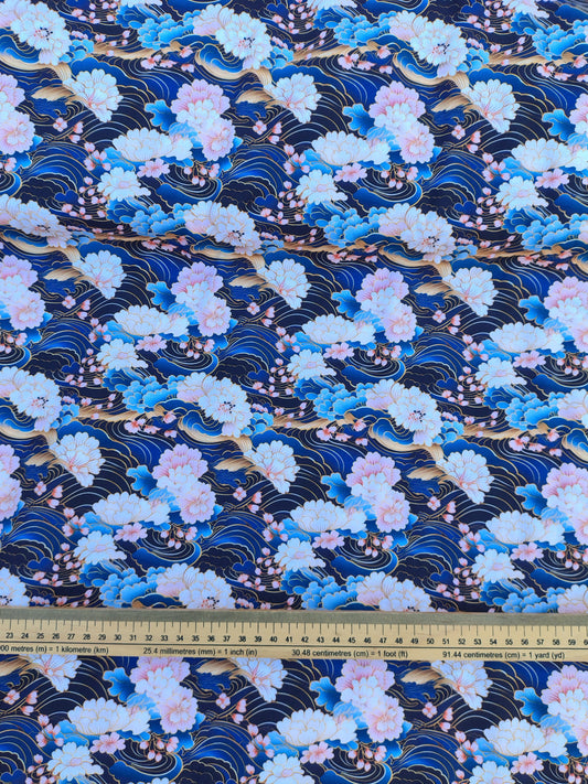 Tissu imprimé en France 63250C — Nami & Botan fond marine