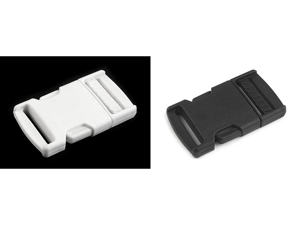 Boucle à déclenchement latéral en plastique avec réglage de sangle, largeur 25 mm