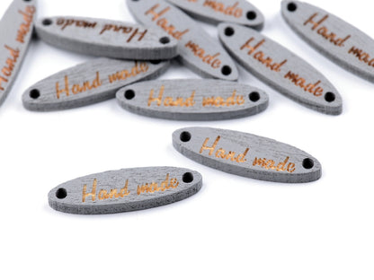 Étiquette en bois « Hand made », 6 x 27 mm - 100pc