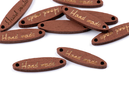Étiquette en bois « Hand made », 6 x 27 mm - 100pc