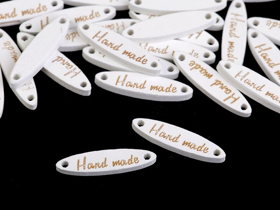 Étiquette en bois « Hand made », 6 x 27 mm - 100pc