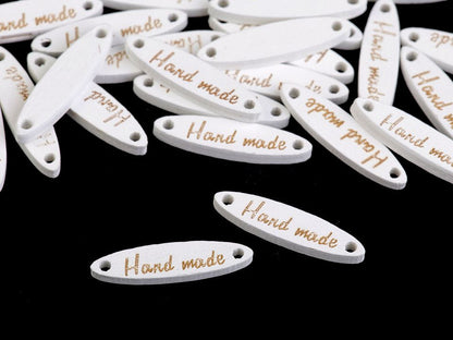 Étiquette en bois « Hand made », 6 x 27 mm - 100pc
