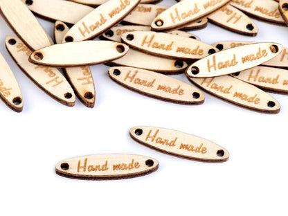 Étiquette en bois « Hand made », 6 x 27 mm - 100pc