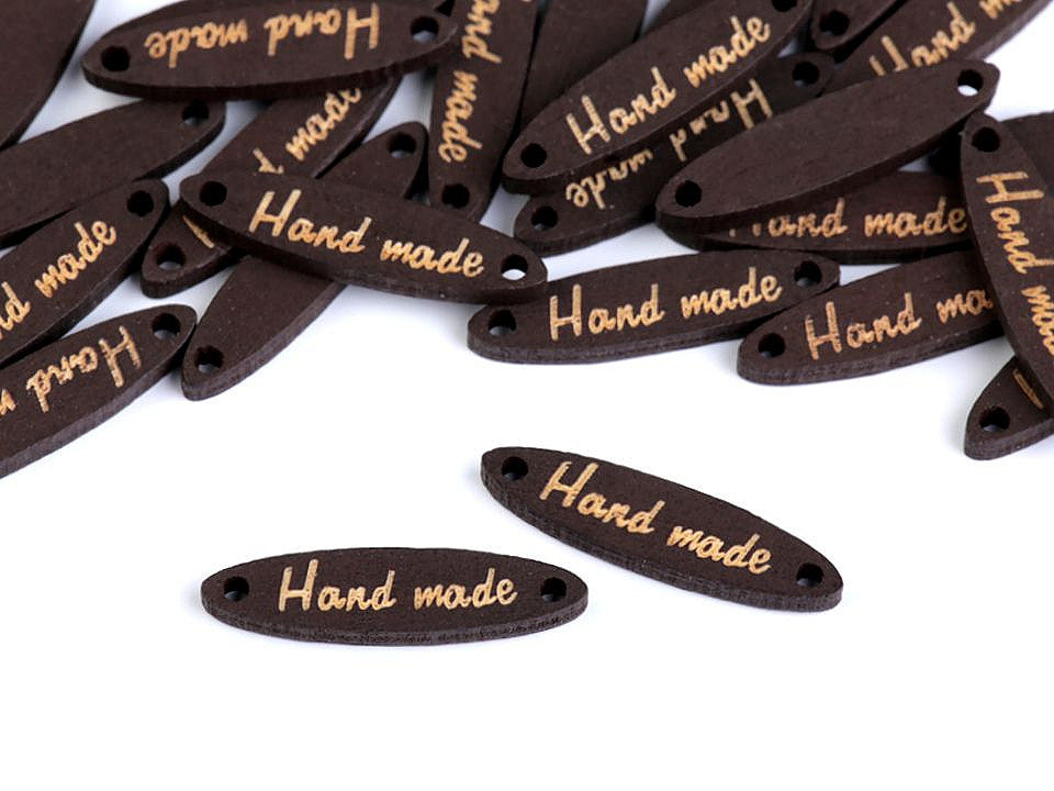 Étiquette en bois « Hand made », 6 x 27 mm - 100pc
