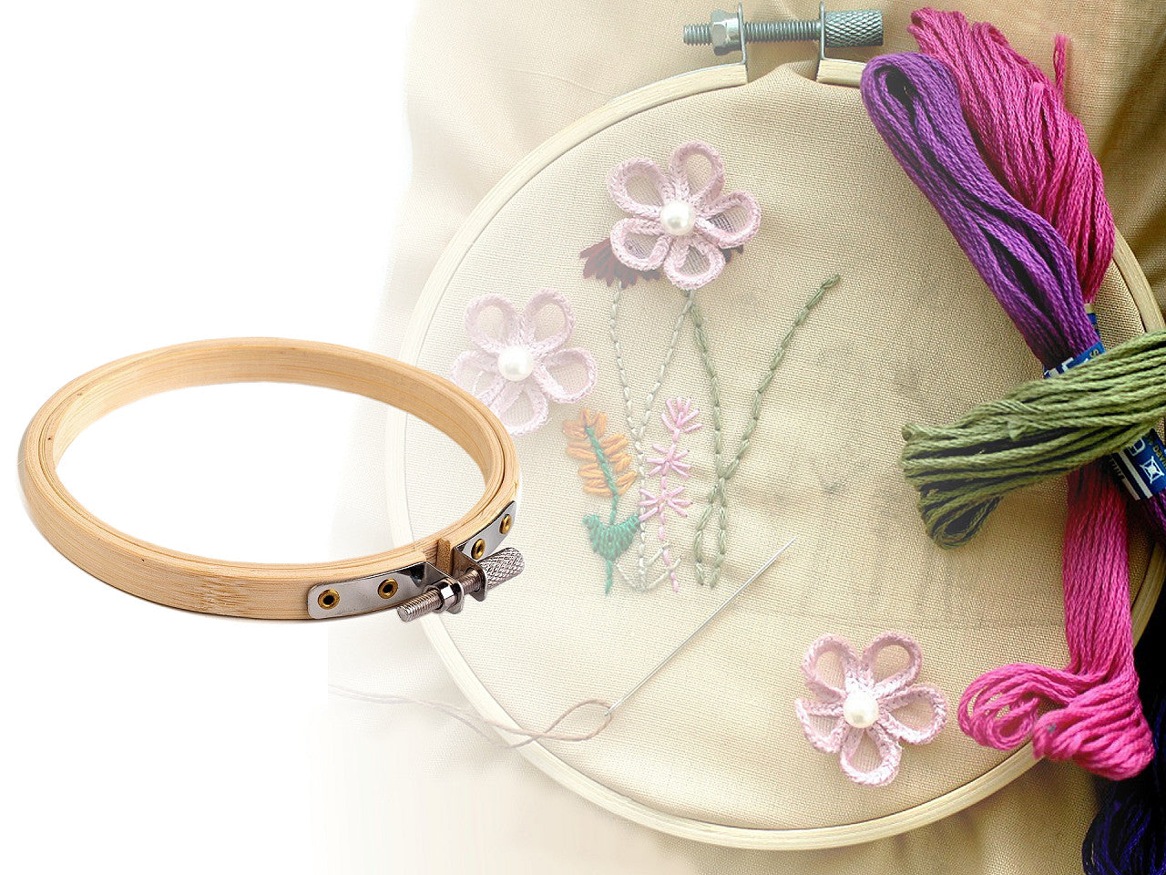 Cerceau de broderie en bambou, Ø 10 cm - 10pc