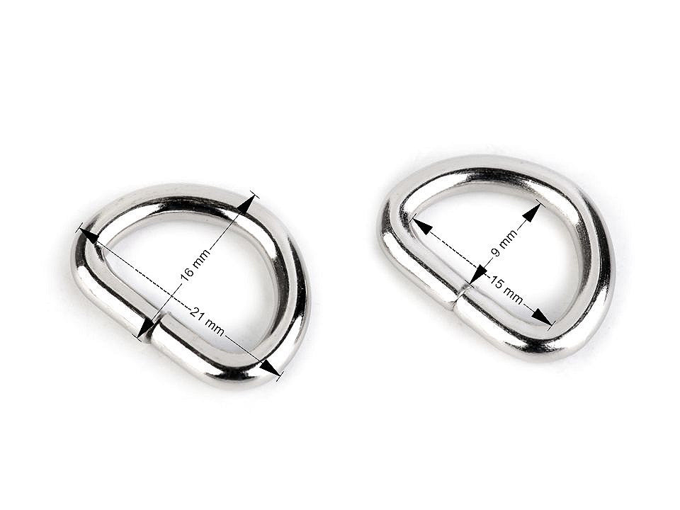 Anneau en D, largeur 15 mm - 10pc