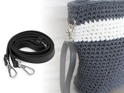 Longue sangle en éco-cuir pour sac à main, avec mousquetons, largeur 1,5 cm