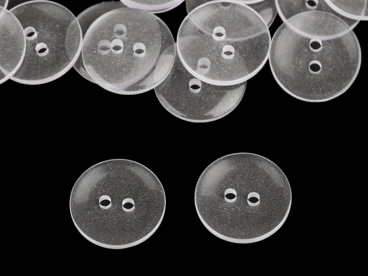 Boutons transparents, tailles 15,2mm et 17,7mm, lavables jusqu'à 95 °C