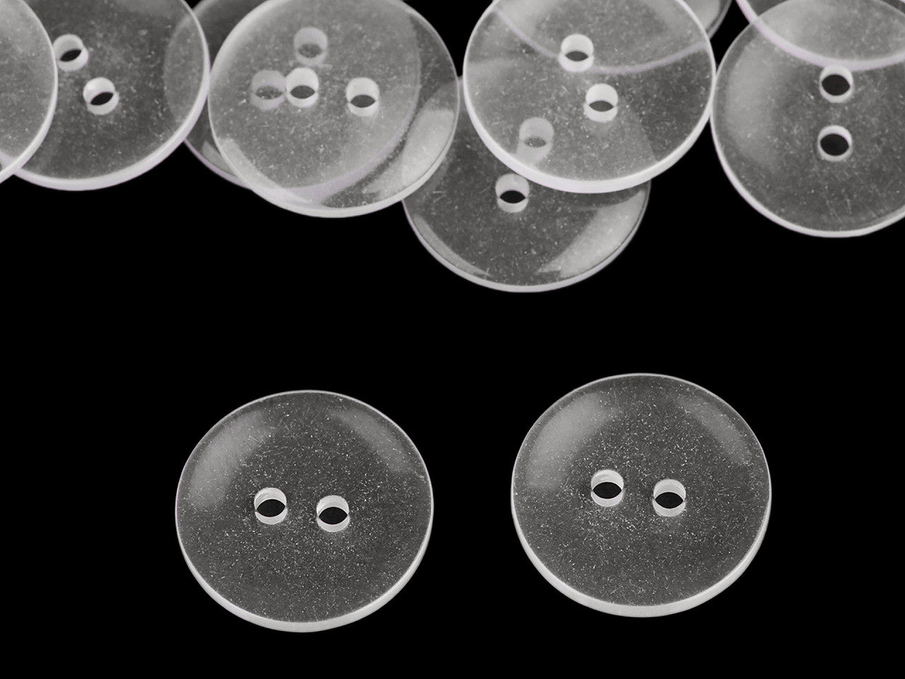Boutons transparents, tailles 15,2mm et 17,7mm, lavables jusqu'à 95 °C - 200pc