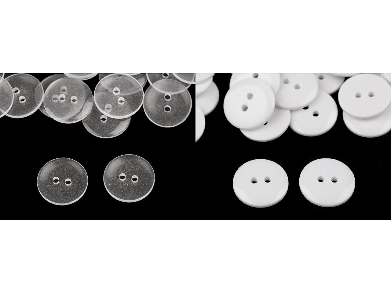 Boutons transparents, tailles 15,2mm et 17,7mm, lavables jusqu'à 95 °C