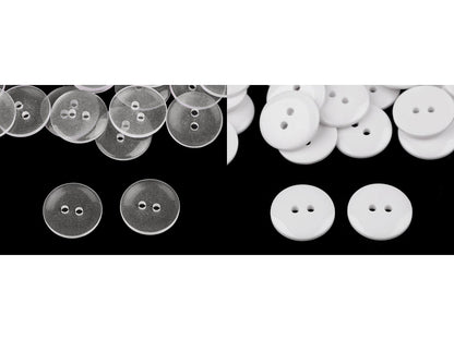 Boutons transparents, tailles 15,2mm et 17,7mm, lavables jusqu'à 95 °C