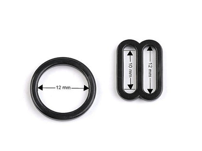 Anneau ajusteur et glissière en plastique pour bretelles de soutien-gorge, largeur 12 mm