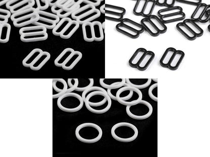 Anneau ajusteur et glissière en plastique pour bretelles de soutien-gorge, largeur 12 mm