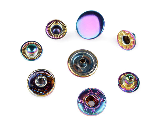 Boutons pression, Ø 15 mm, pour tissus moyennement épais, arc-en-ciel - 10set
