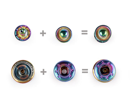 Boutons pression, Ø 15 mm, pour tissus moyennement épais, arc-en-ciel - 10set
