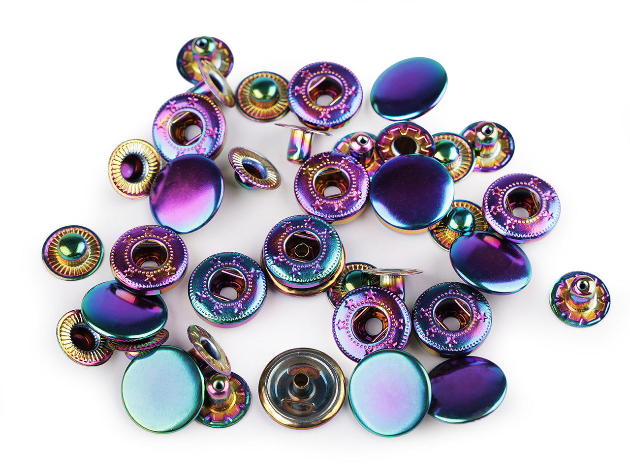 Boutons pression, Ø 15 mm, pour tissus moyennement épais, arc-en-ciel - 10set