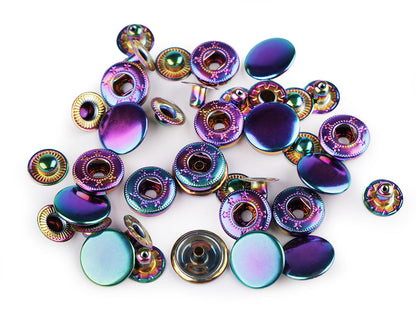 Boutons pression, Ø 15 mm, pour tissus moyennement épais, arc-en-ciel - 10set