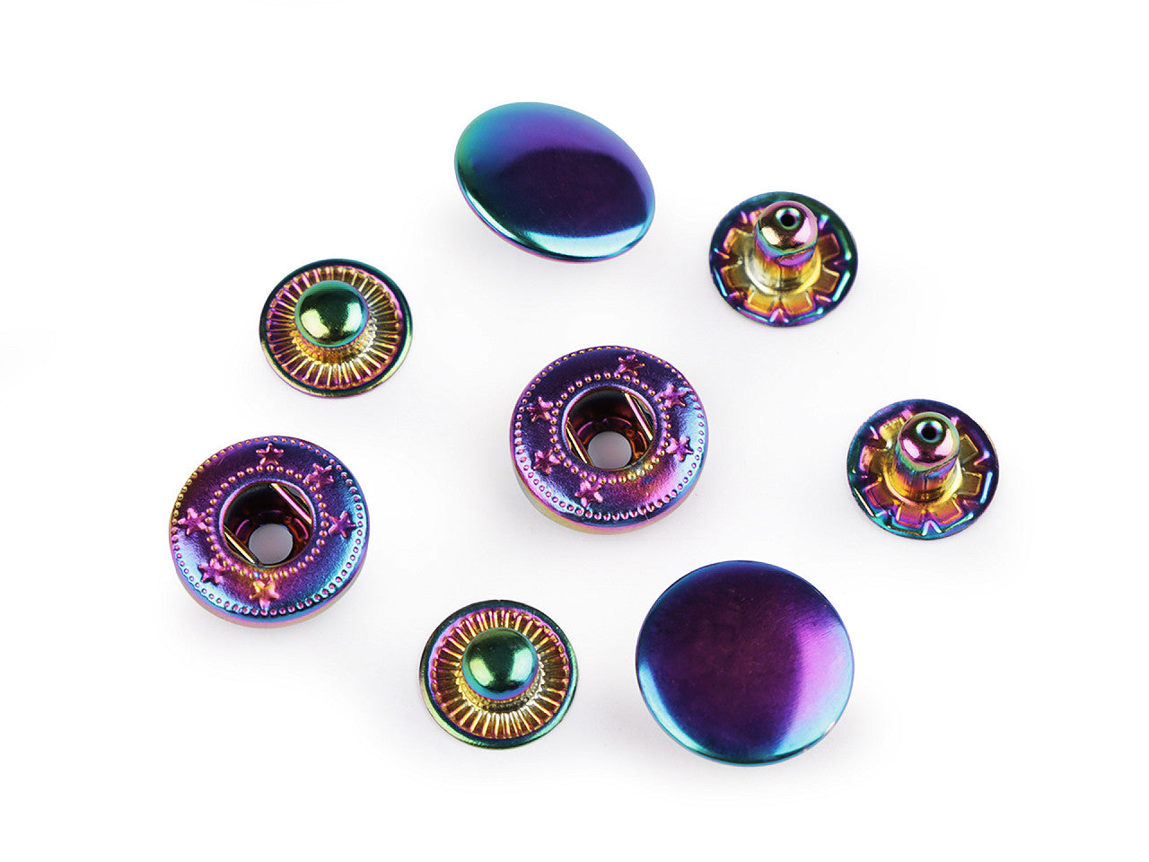 Boutons pression, Ø 15 mm, pour tissus moyennement épais, arc-en-ciel - 10set