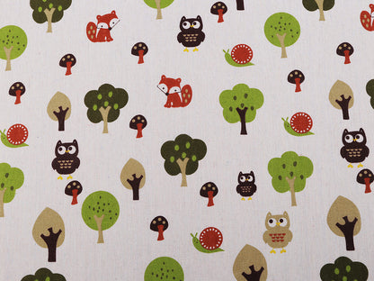 Tissu en coton/Imitation lin, épais, Animaux de la forêt