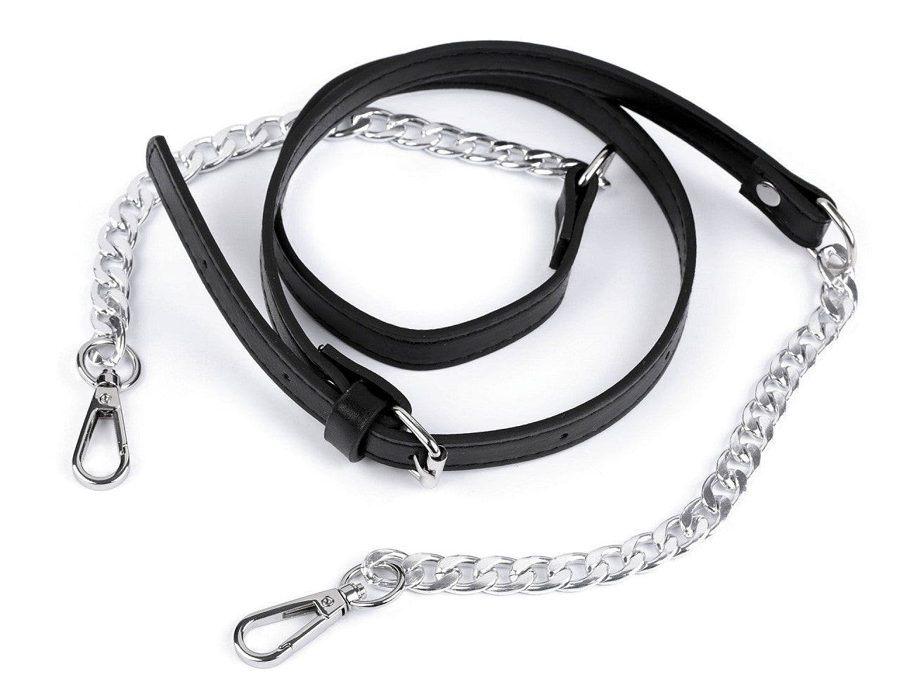 Courroie/Anse en éco-cuir avec chaîne et mousquetons, pour sac à main, largeur 1,5 cm