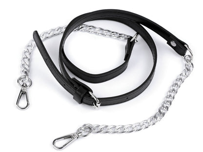 Courroie/Anse en éco-cuir avec chaîne et mousquetons, pour sac à main, largeur 1,5 cm