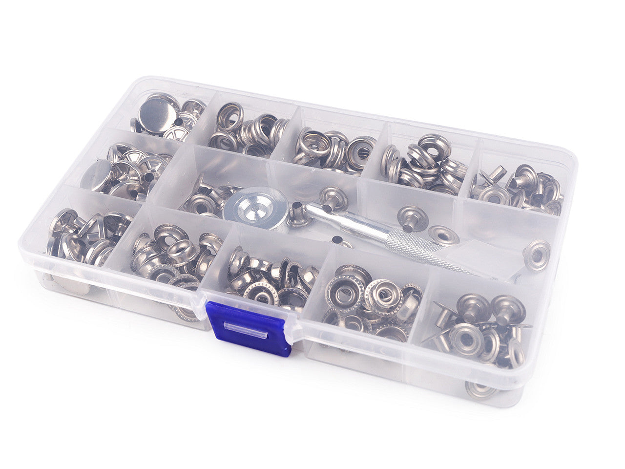 Lot de boutons pression métalliques, Ø 15 mm, avec outil de perforation, pour tissus épais - 1set