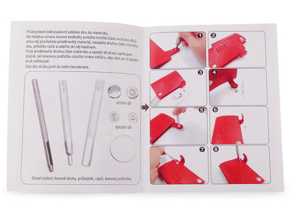 Lot de boutons pression métalliques, Ø 15 mm, avec outil de perforation, pour tissus épais - 1set