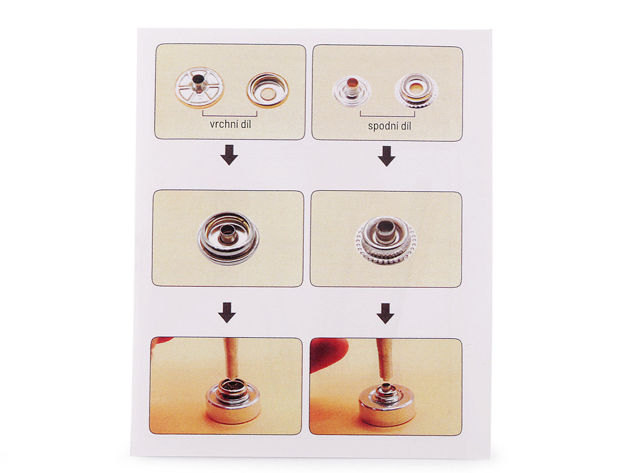 Lot de boutons pression métalliques, Ø 15 mm, avec outil de perforation, pour tissus épais - 1set