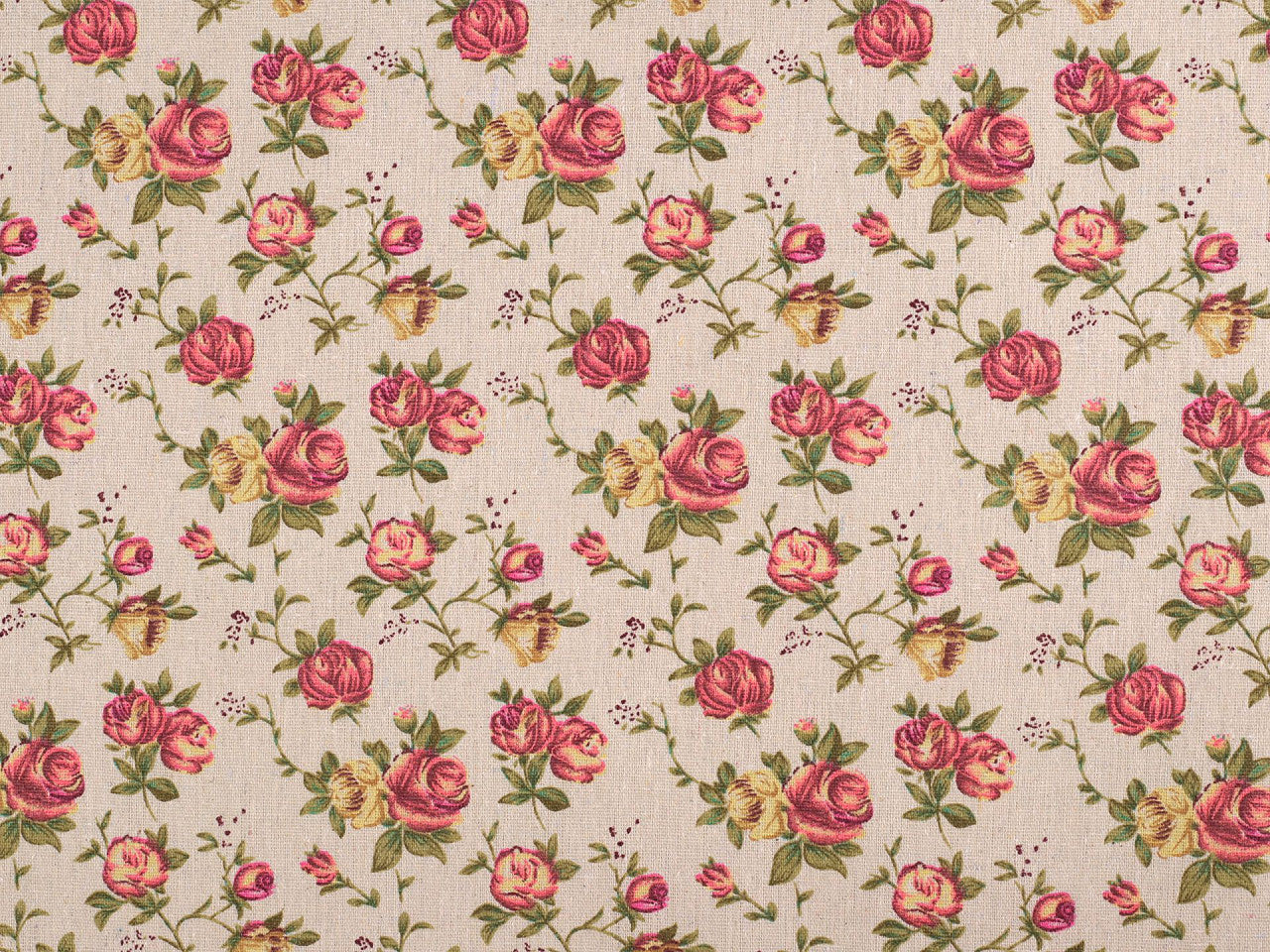 Toile en coton Roses imitation lin, épaisse