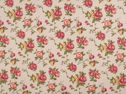 Toile en coton Roses imitation lin, épaisse