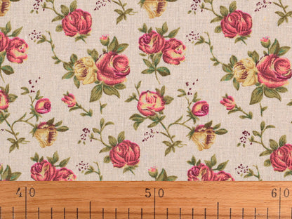 Toile en coton Roses imitation lin, épaisse