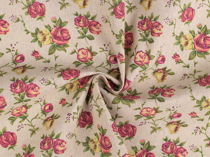 Toile en coton Roses imitation lin, épaisse