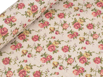 Toile en coton Roses imitation lin, épaisse