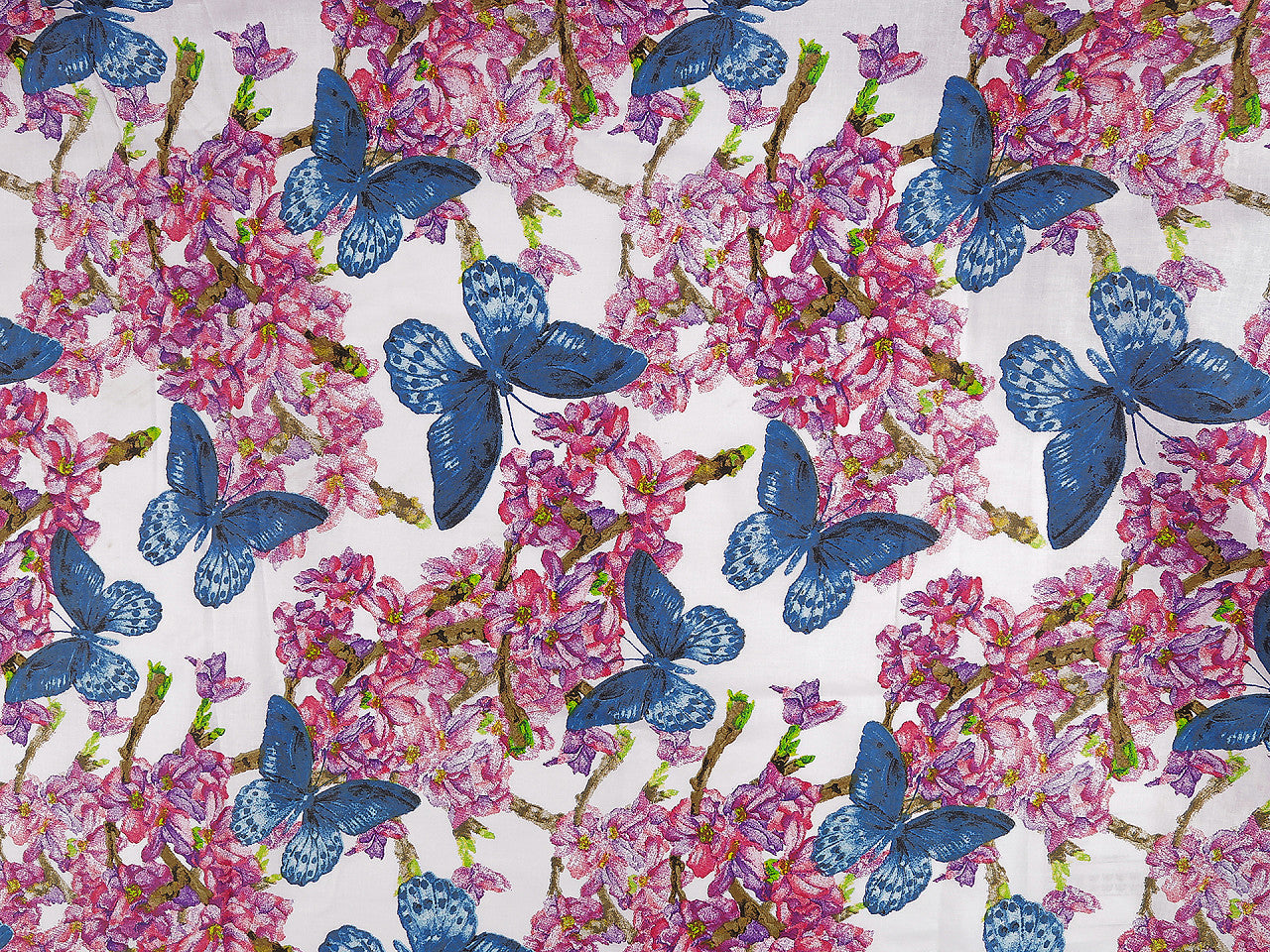 Tissu/Toile en coton, Fleurs, papillons, largeur 220 cm - 1m