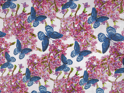 Tissu/Toile en coton, Fleurs, papillons, largeur 220 cm - 1m