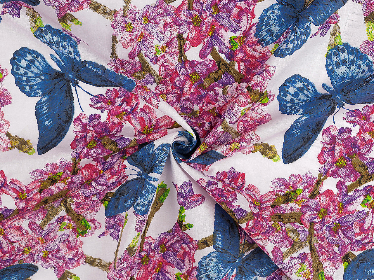 Tissu/Toile en coton, Fleurs, papillons, largeur 220 cm - 1m
