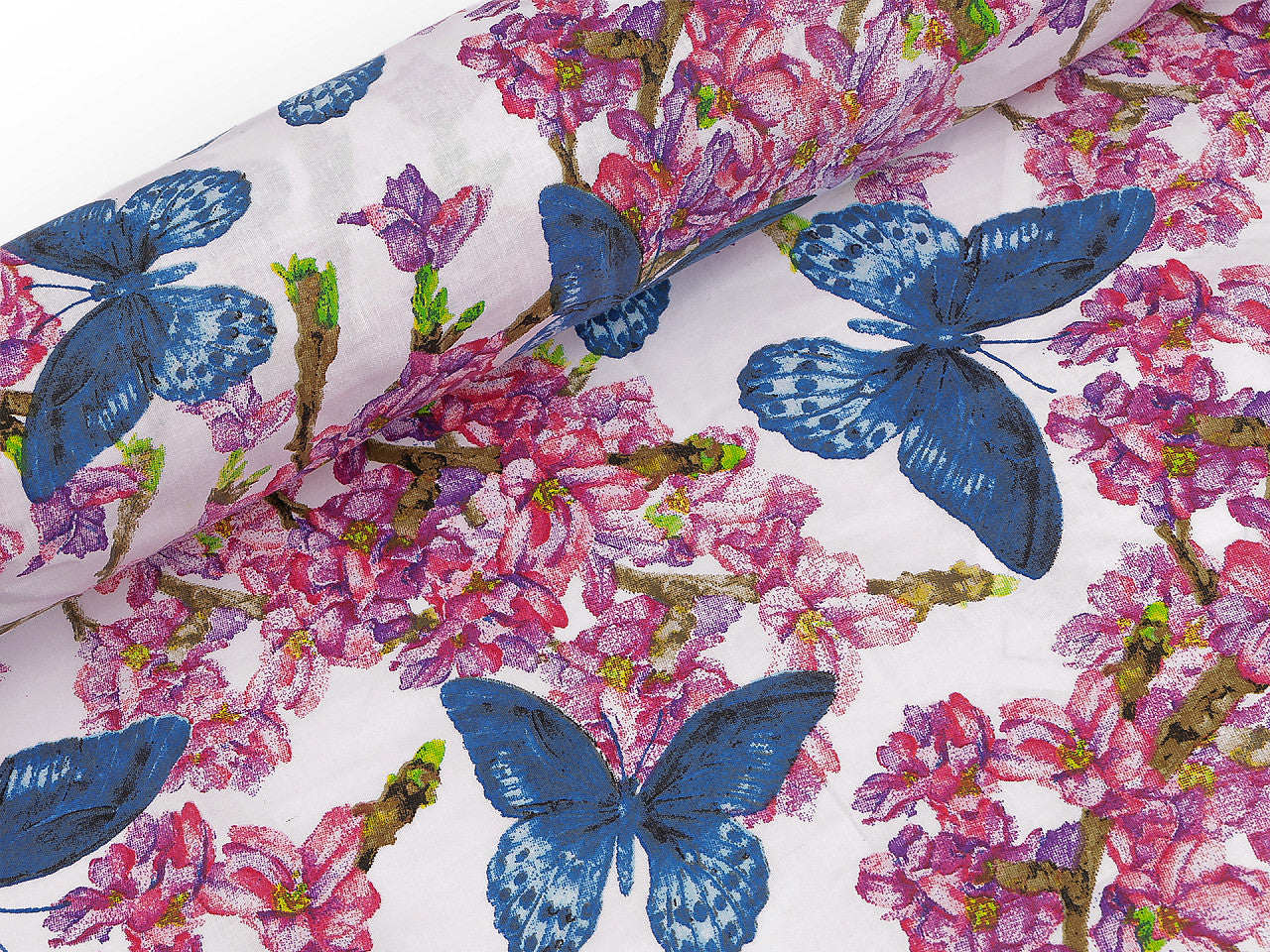 Tissu/Toile en coton, Fleurs, papillons, largeur 220 cm - 1m