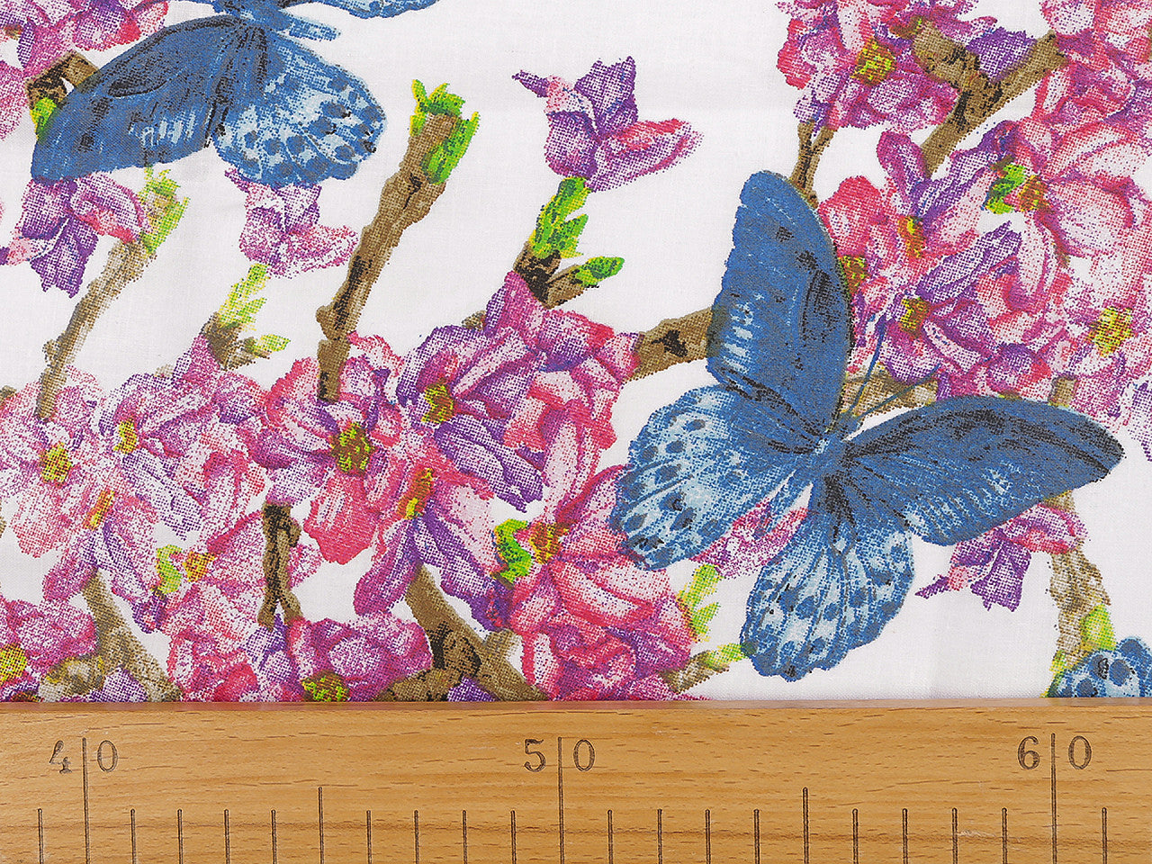 Tissu/Toile en coton, Fleurs, papillons, largeur 220 cm - 1m