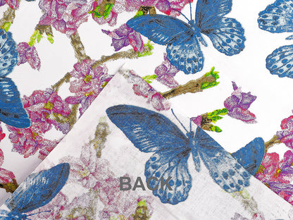 Tissu/Toile en coton, Fleurs, papillons, largeur 220 cm - 1m