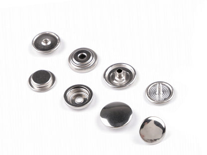 Boutons pression métalliques double face en acier inoxydable, Ø 15 mm, pour tissus épais - 50set